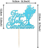 Rsstarxi 1 Pack First Holy Communion Cake Topper Christian Baptism Cake Picks Religious God Bless Baby Shower Kids Birthday Cake Decorations for Wedding Baptism Christening Party Supplies Blue