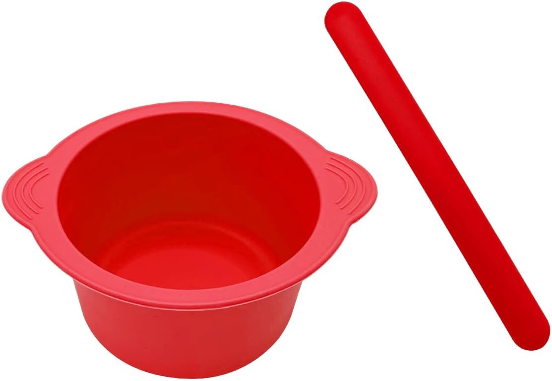 Silicone Wax Bowl with Replacement Liner for Hair Removal, Non-Stick Wax Pot with Spatula Sticks (Red)
