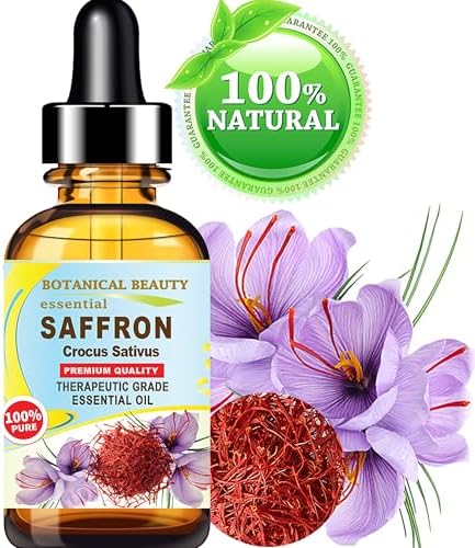 Botanical Beauty Saffron Oil (Kesar) Crocus Sativus Essential Oil 100% Natural for Face, Skin, Body, Hair, Nail Care, Dried and Damaged Skin, Aromatherapy 0.33 Fl Oz - 10 ml