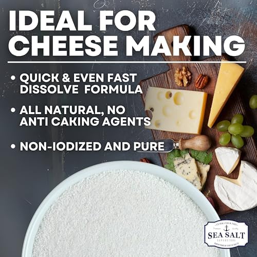 Fine Sea Salt for Homemade Cheese Making, Gluten-Free and Non-Iodized, Kosher Cheese Kit Essential Flaky Salt, 30 oz Bag