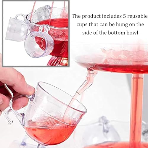 3-Tier Party Fountain Electric Stainless Steel Champagne Fountain Stainless Steel Electric Commercial Red Wine Fountains Machine with LED Light Base Includes 5 Cups for Bar/Home Party Use