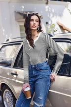 Ekouaer Long Sleeve Shirts for Women V Neck Basic Ribbed T Shirt Thermal Undershirts Slim Fit Casual Tee Tops