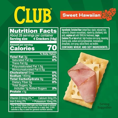 Club Crackers, Lunch Snacks, Snack Crackers, Sweet Hawaiian, 13.7oz Box (1 Box) (Pack of 2)