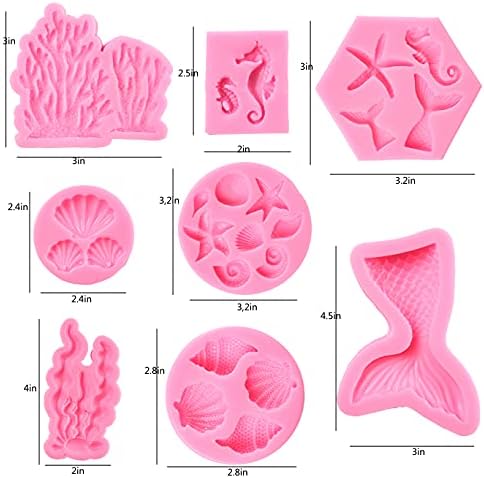 Mermaid Theme Cake Mold, Mermaid, Shell, Seaweed, Coral Silicone Mold Cupcake Toppers Mold for Candy,Chocolate,Fondant,Polymer Clay,Crafting Projects & Cake Decoration