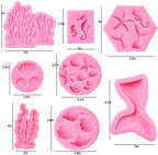 Mermaid Theme Cake Mold, Mermaid, Shell, Seaweed, Coral Silicone Mold Cupcake Toppers Mold for Candy,Chocolate,Fondant,Polymer Clay,Crafting Projects & Cake Decoration