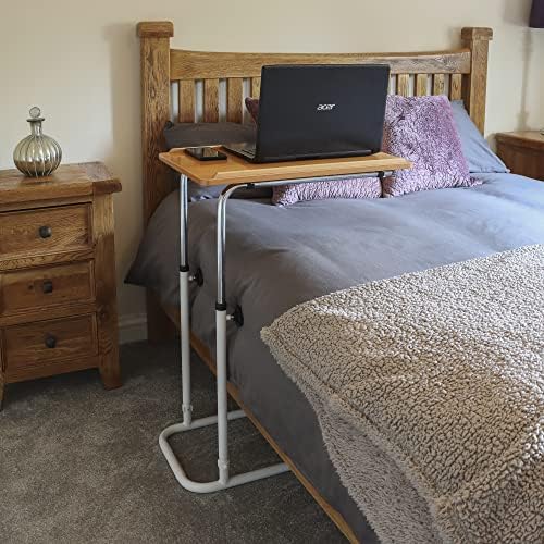 NRS Healthcare Divan Overbed Table - Tilting & Adjustable, Nightstand, Overbed Table, 23.5" x 15.75" x 35.5", Golden Brown