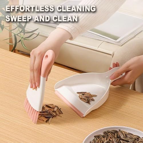 Mini Broom with Dustpan Combo Set Small Dust pan and Brush Set Quick Cleanup Tools for Kitchen Table Keyboards Pets Nest Sofa (Pink)