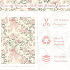 100 Sheets Pink Bow and Flower Tissue Paper, Coquette Vintage Floral Pink Bows Gift Wrapping Paper for Valentine Girly Birthday Wedding Baby Shower Holiday Party Supplies, 13.8 x 19.7 Inch