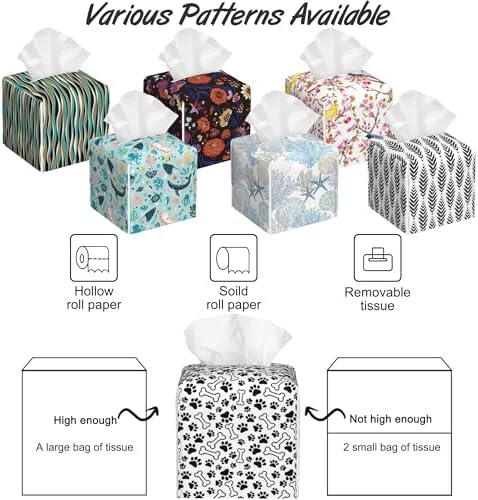 Animal Paws Tissue Box Cover,Dog Bones PU Leather Tissue Box Holder Square,Modern Home Decoration for Bathroom Living Room Kitchen Office Car,5.2"×5.2"×5.2"