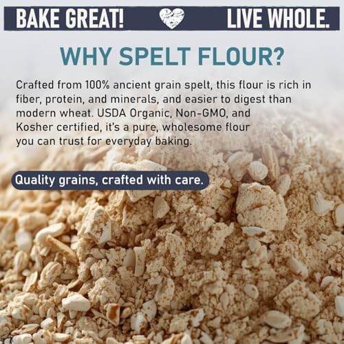 Great River Milling Organic Spelt Flour | Whole Grain Ancient Wheat Flour | USDA Organic, Non-GMO, Kosher | High Fiber, Mild Flavor | Ideal for Baking Breads, Muffins, Cookies & More | 5 Lb
