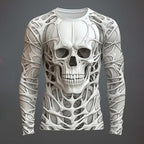 Mens Skeleton Shirt Long Sleeve Funny Skull Rib Cage 3D Print T Shirts Trendy Crew Neck Tshirt Holiday Party Outfits