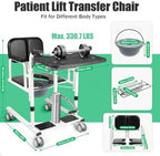 Patient Lift Transfer Chair, 5 in 1 Patient Lift Chair for Elderly and Disabled with 180°Split Seat,Portable Potty & Seat Cushion for Home,Adjustable Hydraulic Lifting Height,330.7lbs (Black)