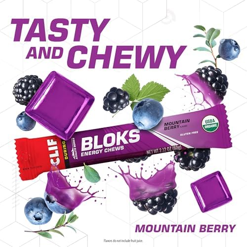 CLIF BLOKS - Mountain Berry Flavor - Energy Chews - Non-GMO - Plant Based - Fast Fuel for Cycling and Running - Quick Carbohydrates and Electrolytes - 2.12 oz. (18 Count)