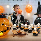 40Pcs Edible Halloween Skull Cupcake Toppers Wafer Paper Skull Cupcake Toppers Halloween Theme Baby Shower Kids Birthday Party Cake Decorations Supplies