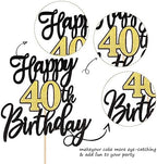 1 PCS Happy 40th Birthday Cake Topper Black Gold Glitter Cheers to 40 Years Birthday Cake Pick 40 Fabulous Cake Decoration for Happy 40th Birthday Anniversary Party Cake Decorations Supplies
