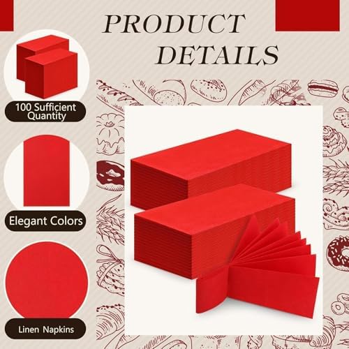 Qilery 100 Pcs Linen Feel Disposable Dinner Napkins Decorative Paper Napkin 17"x12" Paper Soft Hand Towel Absorbent Disposable Guest Towel for Kitchen Wedding Party(Red)