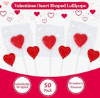 Gift Boutique Valentines Day Heart Shaped Lollipops 50 Pack Strawberry Flavored Candies Hearts Red Lollipop Suckers Individually Wrapped Party Treats