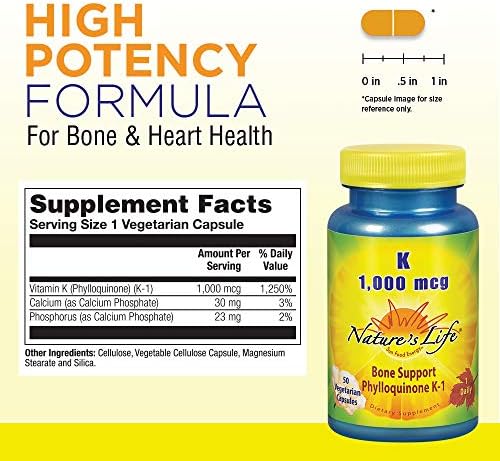Nature's Life Vitamin K 1000mcg | Phylloquinone K-1 Supplement, Healthy Bones & Cardiovascular Support | 50CT
