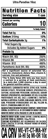 Monster Energy Ultra Paradise, Sugar Free Energy Drink, 16 Ounce | Pack of 15