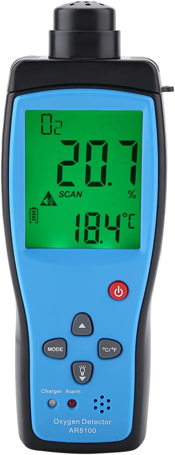 AR8100 Handheld Oxygen Detector, Oxygen O2 Detector Analyzer Rechargeable O2 Meter with LCD Backlit Display Portable Oxygen Purity Detector Inspector for Outdoor, Home, Industry