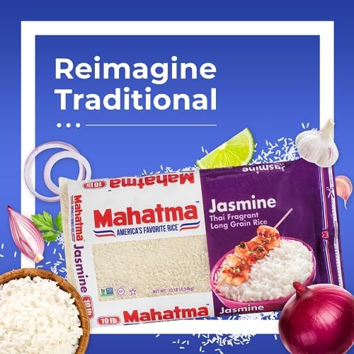 Mahatma Jasmine, 10lb Bag of Rice, Thai, Indian, or Cambodian Fragrant Flavored Rice, Stovetop or Microwave