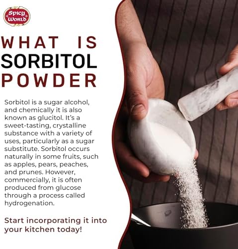 Sorbitol Powder 12oz Bag (340g) - Pure Ingredient, Low Calorie Sweetener, Food Grade, Sugar Substitute, Thickening Agent - Packaged in USA by Spicy World
