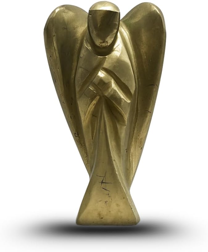 ANAYA AGATE Golden Pyrite Angel Statue 2" Certified Gemstone Guardian Angel Natural Crystal Angel Hand-Carved Pocket Guardian Angel for Wealth, Abundance, Protection & Positive Energy Crystal Décor