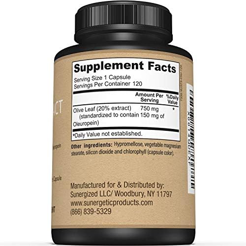 Premium Olive Leaf Extract Capsules – Standardized To 20% Oleuropein – Super Strength Olive Leaf Exact Supplement Supports Immune System & Cardiovascular Health – 750mg Per Capsule – 120 Capsules