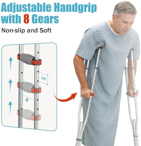 Aluminum Alloy Crutches for Adults, Pair of Height Adjustable Crutch (Fits 4'7" - 6'7"), Universal & Lightweight Crutches for Kids, Includes Padded Underarm Cushions, Rubber Tips, 300 lbs Capacity