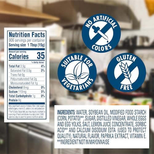 Hellmann's Light Mayonnaise Pail Condiment for Sandwiches, Salads, Mayo Made with 100% Cage Free Eggs, Gluten Free, 30lb Pail, 4 gallon (Pack of 1)