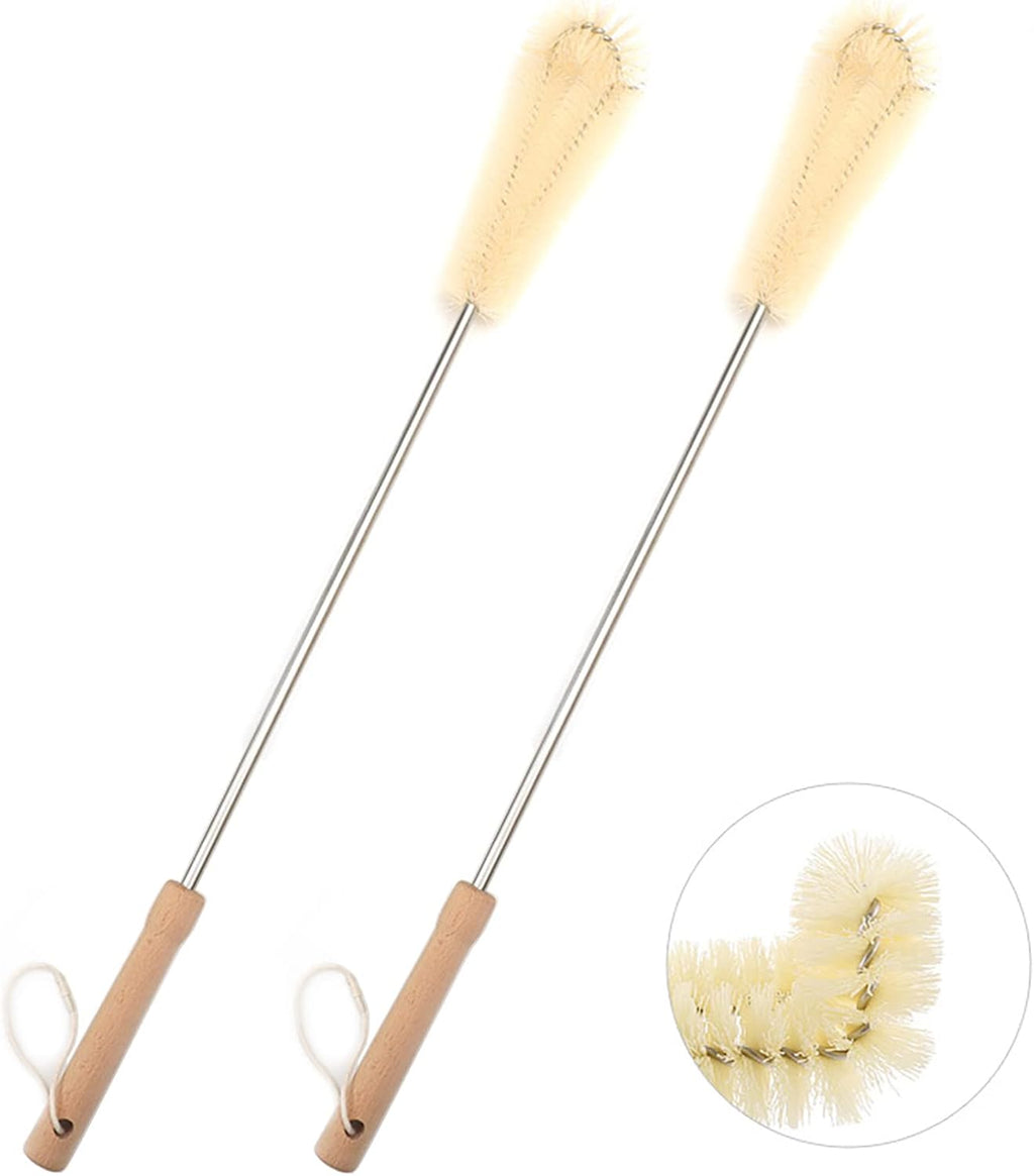 2 pcs Extra Long Nylon Bottle Brushes (24 inch), with Beech Wood Handle, Bendable Head, Kitchen Brushes with Extended Handle, for Long Narrow Neck Bottles, Gallon Water Jug, Big Vessels