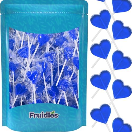 Fruidles Lollipops Mini Heart Shaped 30 Lollipops, Blueberry Flavored Delicious Lollipop, Individually Wrapped, 5g Lollipop