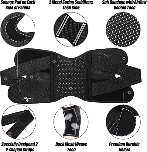 Knee Brace for Knee Pain, Compression Knee Support with Side Stabilizers for Women and Men, Knee Pad for Meniscus Tear Relief,Running, Workout (Black，L)
