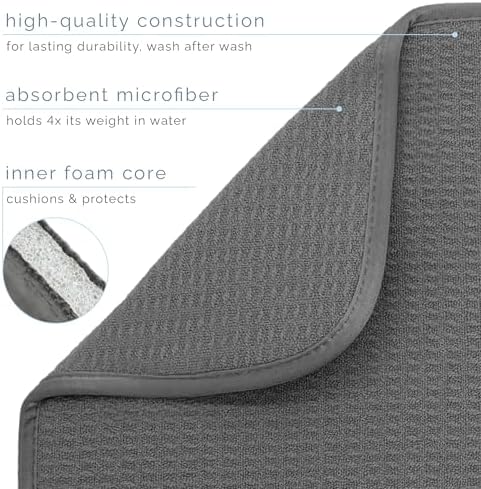 S&T INC. Dish Drying Mat XL, 18” x 24”, Absorbent Microfiber Kitchen Counter Mat, Dish Drying Pad for Dishes, Utensils, Pots and Pans, Extra Large, Charcoal