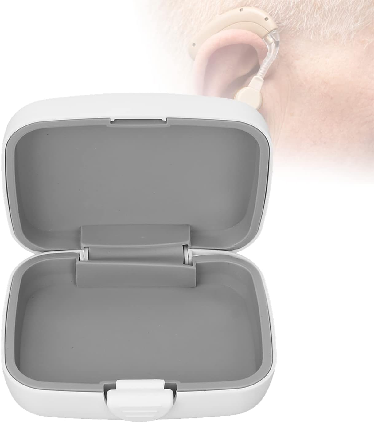Waterproof Hearing Aid Case, Shockproof, Dustproof Hard Storage Box for Travel, Portable Hard Storage Box with Silicone Cushion, Pocket Size Protective Organizer for 2 Hearing Aids, White