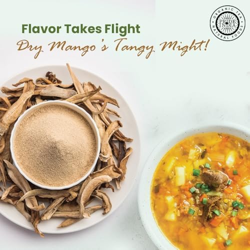 Pride of India Dry Mango Powder 2.2 oz | Gourmet Amchur Powder Ground Spice | Aromatic, Tangy & Savory Mango Seasoning for Cooking, Baking, Marinades, Curry, Sauces & Chutney | No Fillers, Easy to Use