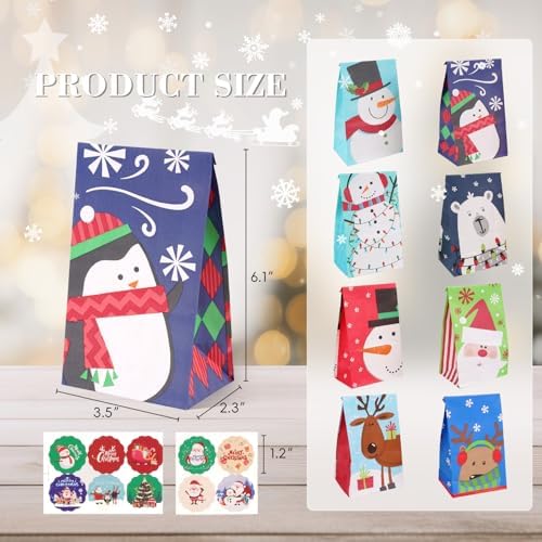 Linelglobal Christmas Treat Bag, Small Xmas Gift Bag for Kid Holiday Goodie Party Favor Paper 24 Pack