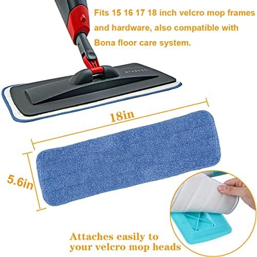 18 Inch Microfiber Spray Mop Replacement Heads Compatible with Bona, Washable Reusable Flat Mop Head Spray Mop Pads Microfiber Cleaning Pads for Wet/Dry Mops - Blue (10 Pack)