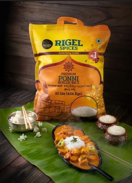 Rigel Spices Premium Ponni Boiled Rice - Aged | Authentic South Indian Parboiled Rice for Fluffy & Nutritious Meals | Ideal for Daily Cooking and Special Recipes (4 Lbs)