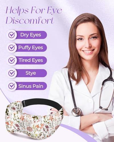 Cute Silk Weighted Eye Mask - Sleep Mask for Women Wife Mom for Sleeping Heat and Cold Lavender Mulberry Silk Eye Mask for Dry Eyes Ajustable with Drawstring Bag, Floral