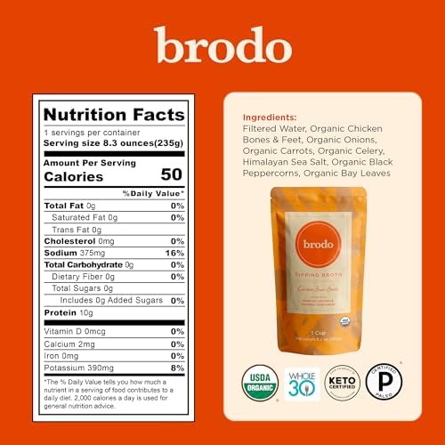 Brodo Broth Variety Pack | 1 Chicken, 1 Hearth, 1 Deeply Rooted, 1 Spicy Nonna, 1 Tom Yum, 1 Tuscan Sun Single Serving Pouches | Not Made From Concentrate, No Preservatives (6x 8.3 oz Pouches)