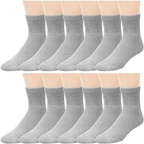 Falari 12-Pack Diabetic Socks Quarter Ankle Unisex Physicians Approved Socks (10-13, Gray)
