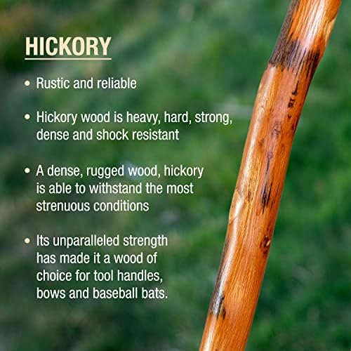 Brazos Rustic Wood Walking Stick, Hickory, Traditional Style Handle, for Men & Women, Made in The USA