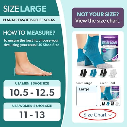 BraceAbility Plantar Fasciitis Socks - Ankle Compression Socks for Foot Pain Relief, Heel Spurs, Achilles Tendonitis, Full-Toe Arch Support Sleeve Socks for Women and Men (1 Pair - L Teal)
