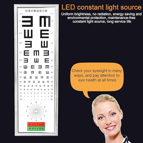 ERICAT 5m Led Eye Chart Light Box, Standard Logarithmic Eye Chart Eye Vision Chart with Astigmatism and Red Green Sight Mark, Even Lighting Without Fading and No Glare Effect, for Hospital