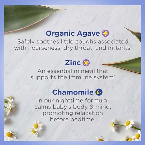 Zarbee's Baby Daytime & Nighttime Cough Syrup + Immune with Organic Agave + Zinc, Grape with Chamomile, Agave Taste, Two Pack, 2 x 2 fl. oz