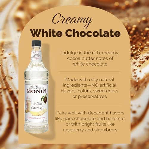 Monin - White Chocolate Syrup | Premium Syrup for Lattes, Mochas & More | Clean Label with No Artificial Flavors, No Artificial Preservatives (BPA-Free Plastic Bottle, 1 Liter)