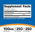 Nutricost Caffeine Pills 100mg Per Serving, 250 Capsules