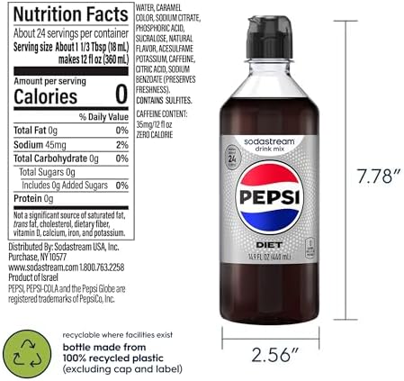 SodaStream Diet Pepsi, MTN Dew, Energy, Dr. Pete New Pour Bottle, Variety Pack 440ml (Pack of 4)