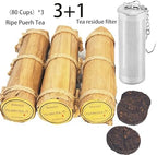 (60Cakes-240Cups) Pu-erh Tea in Bamboo Leaf Tube - Ripe Puerh Tea Cake 21.16 oz/600g And a tea filter，Aged Shou Black Tea
